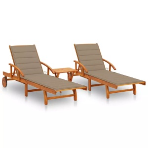 vidaXL, vidaXL Sonnenliegen 2 Stk. mit Tisch und Auflagen Massivholz Akazie, vidaXL Sonnenliegen 2 Stk. mit Tisch und Auflagen Massivholz Akazie