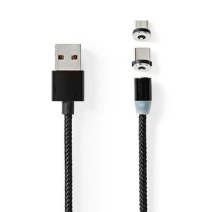 USB-Kabel | USB 2.0 | USB-A Stecker | USB Micro-B Stecker / USB-C? Stecker | 10 W | Keine Datenübertragung | Vernickelt | 2,00 m | Rund | Nylon | Schwarz | Box