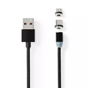Nedis, USB-Kabel | USB 2.0 | USB-A Stecker | USB Micro-B Stecker / USB-C? Stecker | 10 W | Keine Datenübertragung | Vernickelt | 2,00 m | Rund | Nylon | Schwarz | Box