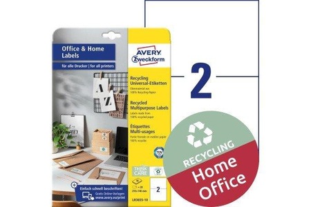 Avery Zweckform, Avery-Zweckform LR3655-10 Etiketten 210 x 148 mm Recycling-Papier Weiß 20 St. Permanent Universal-Etiketten 10 Blatt DIN, Avery-Zweckform LR3655-10 Universal-Etiketten 210 x 148 mm Recycling-Papier Weiß 20 St. Permanent haftend
