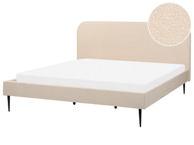 Beliani, Bett mit Lattenrost aus Bouclé Skandinavisch FLAYAT Bett mit Lattenrost aus Bouclé Skandinavisch FLAYAT