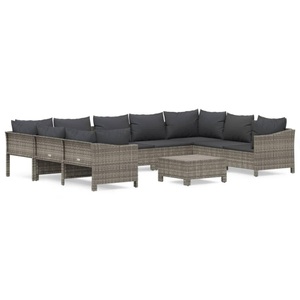 vidaXL, vidaXL 10-tlg. Garten-Lounge-Set mit Kissen Grau Poly Rattan