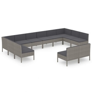 vidaXL, vidaXL 12-tlg. Garten-Lounge-Set mit Auflagen Poly Rattan Grau