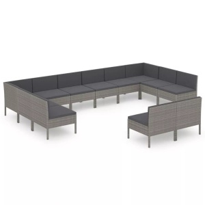 vidaXL, vidaXL 12-tlg. Garten-Lounge-Set mit Auflagen Poly Rattan Grau