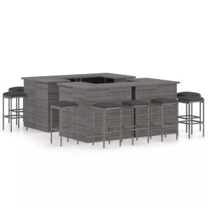 vidaXL, vidaXL 16-tlg. Gartenbar-Set mit Kissen Poly Rattan Grau, vidaXL 16-tlg. Gartenbar-Set mit Kissen Poly Rattan Grau