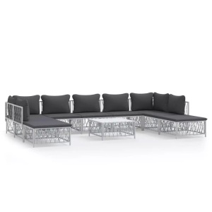 vidaXL, vidaXL 10-tlg. Garten-Lounge-Set mit Kissen Weiß Stahl, vidaXL 10-tlg. Garten-Lounge-Set mit Kissen Weiß Stahl