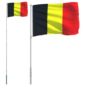 vidaXL, vidaXL Flagge Belgiens mit Mast 5,55 m Aluminium, vidaXL Flagge Belgiens mit Mast 5,55 m Aluminium