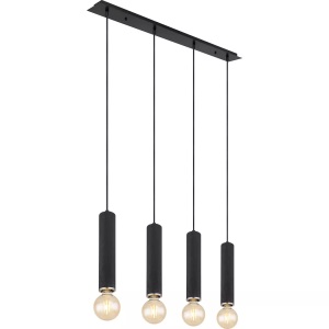 mutoni light, Hängeleuchte Marion Metall schwarz matt 4xE27, Globo HÄNGELEUCHTE 93/10/120 cm , 15499-4H , Schwarz, Nickelfarben , Holz, Metall, Textil , 10x120 cm , 004558398203