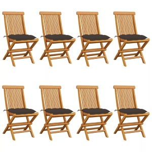 vidaXL, vidaXL Gartenstühle mit Taupe Kissen 8 Stk. Massivholz Teak, vidaXL Gartenstühle mit Taupe Kissen 8 Stk. Massivholz Teak