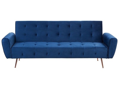 Beliani, Beliani Schlafsofa Samtstoff marineblau SELNES, Beliani - Schlafsofa aus Samtstoff Glamourös SELNES, One Size, Dunkelblau