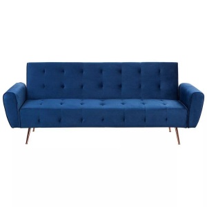 Beliani, Beliani Schlafsofa Samtstoff marineblau SELNES, Beliani - Schlafsofa aus Samtstoff Glamourös SELNES, One Size, Dunkelblau