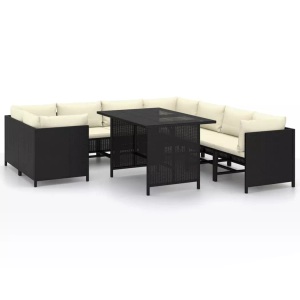vidaXL, vidaXL 9-tlg. Garten-Lounge-Set mit Kissen Poly Rattan Schwarz, vidaXL 9-tlg. Garten-Lounge-Set mit Kissen Poly Rattan Schwarz