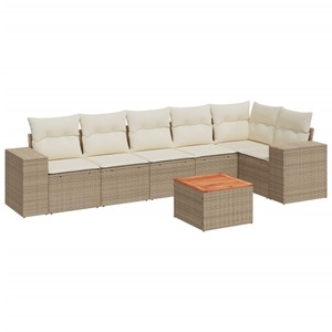 vidaXL, vidaXL 7-tlg. Garten-Sofagarnitur mit Kissen Beige Poly Rattan, vidaXL 7-tlg. Garten-Sofagarnitur mit Kissen Beige Poly Rattan