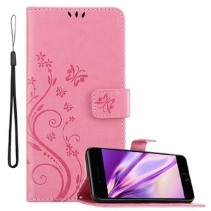 Cadorabo, Hülle für Apple iPhone 7 / 7S / 8 / SE 2020 Blumen Design Magnetverschluss, Cadorabo - Hülle für Apple iPhone 7 / 7S 8 SE 2020 Blumen Design Magnetverschluss, Rosa