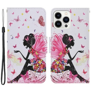 Cover-Discount, iPhone 15 Pro - Leder Etui Hülle Elfe, Cover-Discount - iPhone 15 Pro Handyhülle Motiv, Weiss Bunt