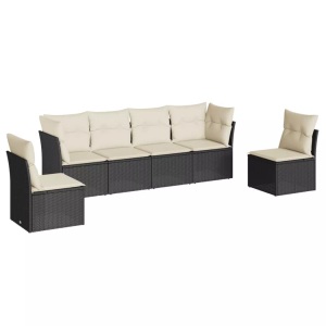 vidaXL, vidaXL 6-tlg. Garten-Sofagarnitur mit Kissen Schwarz Poly Rattan, vidaXL 6-tlg. Garten-Sofagarnitur mit Kissen Schwarz Poly Rattan