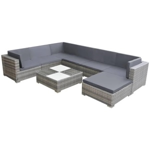 Diverse Hardware, 8-tlg. Garten-Lounge-Set mit Auflagen Poly Rattan Grau, vidaXL 8-tlg. Garten-Lounge-Set mit Auflagen Poly Rattan Grau