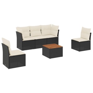 vidaXL, vidaXL 6-tlg. Garten-Sofagarnitur mit Kissen Schwarz Poly Rattan, vidaXL 6-tlg. Garten-Sofagarnitur mit Kissen Schwarz Poly Rattan