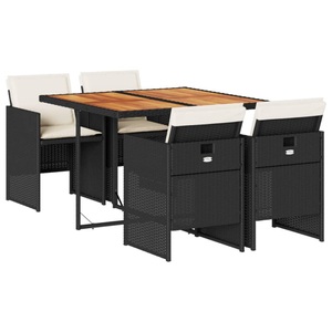 vidaXL, vidaXL 5-tlg. Garten-Essgruppe mit Kissen Schwarz Poly Rattan