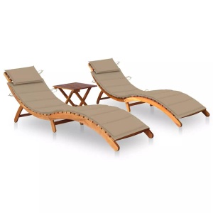 vidaXL, vidaXL Sonnenliegen 2 Stk. mit Tisch und Auflagen Massivholz Akazie