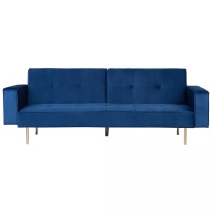 Beliani, Beliani Schlafsofa Samtstoff marineblau VISNES, Beliani - Schlafsofa aus Samtstoff Glamourös VISNES, One Size, Dunkelblau