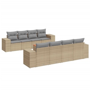 vidaXL, vidaXL 9-tlg. Garten-Sofagarnitur mit Kissen Beige Poly Rattan, vidaXL 9-tlg. Garten-Sofagarnitur mit Kissen Beige Poly Rattan