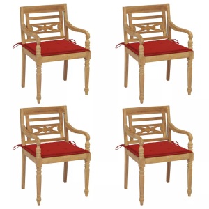 vidaXL, vidaXL Batavia-Stühle mit Kissen 4 Stk. Massivholz Teak, vidaXL Batavia-Stühle mit Kissen 4 Stk. Massivholz Teak