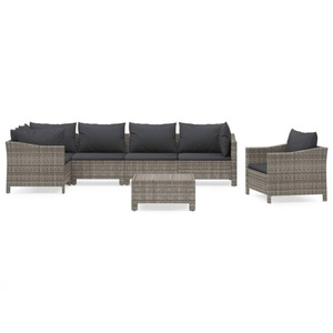 vidaXL, vidaXL 7-tlg. Garten-Lounge-Set mit Kissen Grau Poly Rattan
