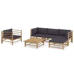 vidaXL, vidaXL 6-tlg. Garten-Lounge-Set mit Dunkelgrauen Kissen Bambus, vidaXL 6-tlg. Garten-Lounge-Set mit Dunkelgrauen Kissen Bambus