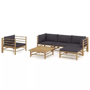 vidaXL, vidaXL 6-tlg. Garten-Lounge-Set mit Dunkelgrauen Kissen Bambus