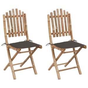vidaXL, vidaXL Klappbare Gartenstühle 2 Stk. mit Kissen Bambus, vidaXL Klappbare Gartenstühle 2 Stk. mit Kissen Bambus