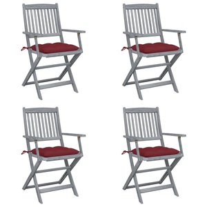 vidaXL, vidaXL Klappbare Gartenstühle 4 Stk. mit Kissen Massivholz Akazie, vidaXL Klappbare Gartenstühle 4 Stk. mit Kissen Massivholz Akazie