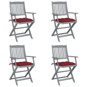 vidaXL, vidaXL Klappbare Gartenstühle 4 Stk. mit Kissen Massivholz Akazie, vidaXL Klappbare Gartenstühle 4 Stk. mit Kissen Massivholz Akazie