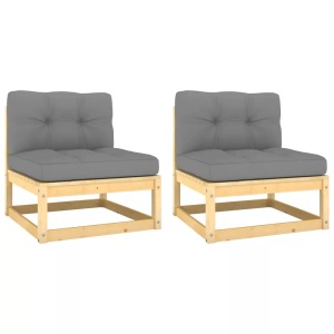 vidaXL, vidaXL Garten-Mittelsofas mit Grauen Kissen 2 Stk. Massivholz Kiefer