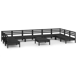 vidaXL, vidaXL 11-tlg. Garten-Lounge-Set Schwarz Massivholz Kiefer, 