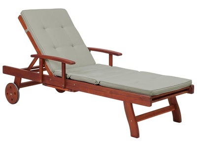 Beliani, Beliani Gartenliege Holz mit Auflage grau-beige rollbar TOSCANA, 