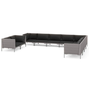 vidaXL, vidaXL 10-tlg. Garten-Lounge-Set mit Auflagen Poly Rattan Dunkelgrau, 