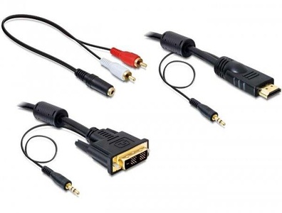 Delock, Delock DVI / HDMI / Klinke Anschlusskabel [1x DVI-Stecker 18+1pol., Klinkenstecker 3.5 mm - 1x HDMI-Stecker,, Delock Kabel DVI-D - HDMI, 2 m
