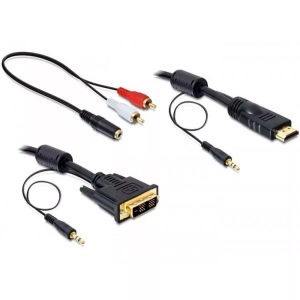 Delock, Delock DVI / HDMI / Klinke Anschlusskabel [1x DVI-Stecker 18+1pol., Klinkenstecker 3.5 mm - 1x HDMI-Stecker,, Delock Kabel DVI-D - HDMI, 2 m