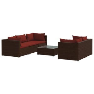 vidaXL, vidaXL 6-tlg. Garten-Lounge-Set mit Kissen Poly Rattan Braun