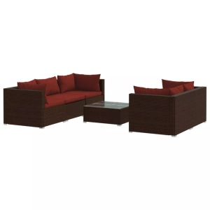 vidaXL, vidaXL 6-tlg. Garten-Lounge-Set mit Kissen Poly Rattan Braun, vidaXL 6-tlg. Garten-Lounge-Set mit Auflagen Poly Rattan Braun