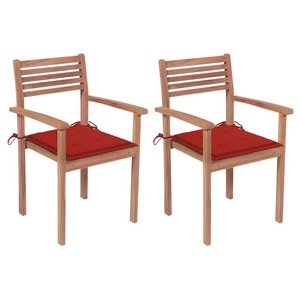 vidaXL, vidaXL Gartenstühle 2 Stk. mit Roten Kissen Massivholz Teak, 