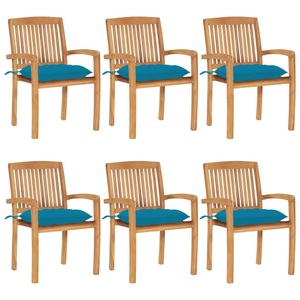 vidaXL, vidaXL Stapelbare Gartenstühle mit Kissen 6 Stk. Massivholz Teak