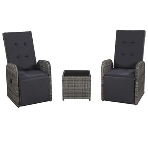 Diverse Hardware, 3-tlg. Bistro-Set mit Auflagen Poly Rattan Grau