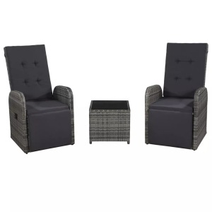 Diverse Hardware, 3-tlg. Bistro-Set mit Auflagen Poly Rattan Grau