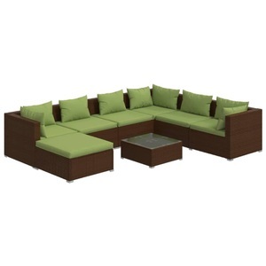 vidaXL, vidaXL 8-tlg. Garten-Lounge-Set mit Kissen Poly Rattan Braun, 