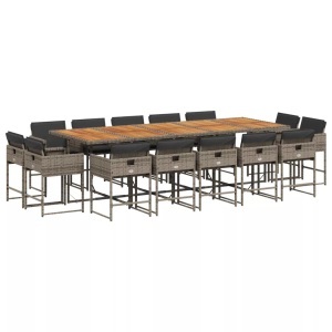 vidaXL, vidaXL 15-tlg. Garten-Essgruppe mit Kissen Grau Poly Rattan