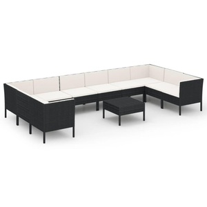 vidaXL, vidaXL 11-tlg. Garten-Lounge-Set mit Auflagen Poly Rattan Schwarz