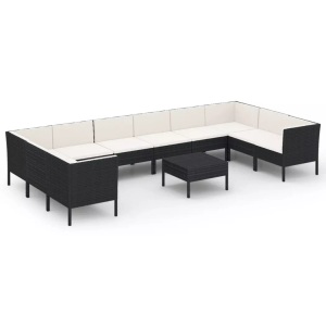 vidaXL, vidaXL 11-tlg. Garten-Lounge-Set mit Auflagen Poly Rattan Schwarz