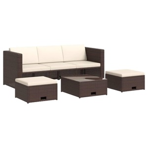 Diverse Hardware, 4-tlg. Garten-Lounge-Set mit Auflagen Poly Rattan Braun